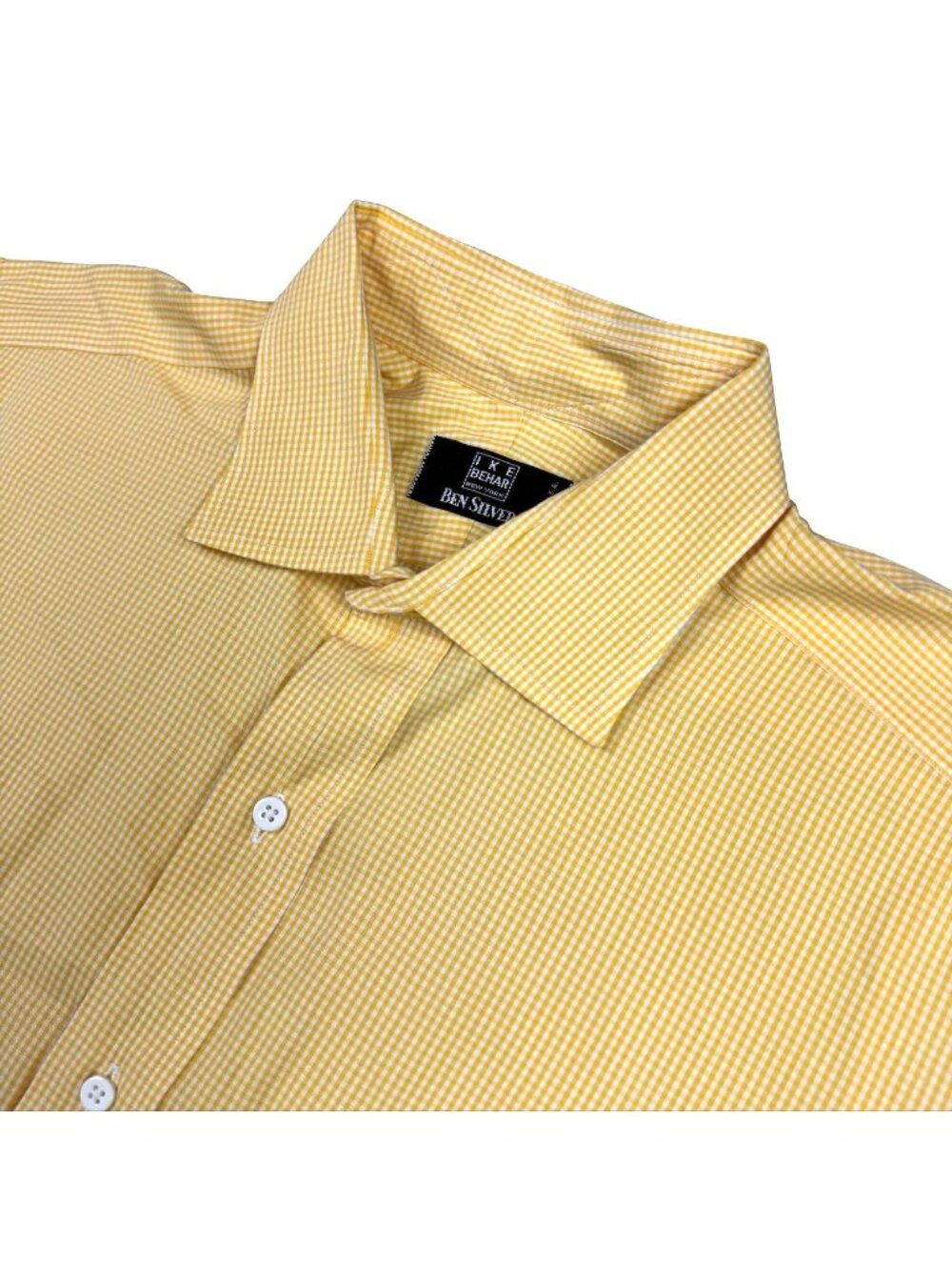 Ike Behr x Ben Silver Men’s Cotton L/S Dress Shirt Yellow Check • 16.5 34